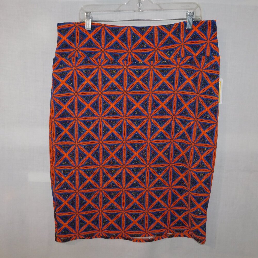Lularoe Cassie Blue Orange abstract Pattern Body Con Pencil Skirt NEW Womens 3XL